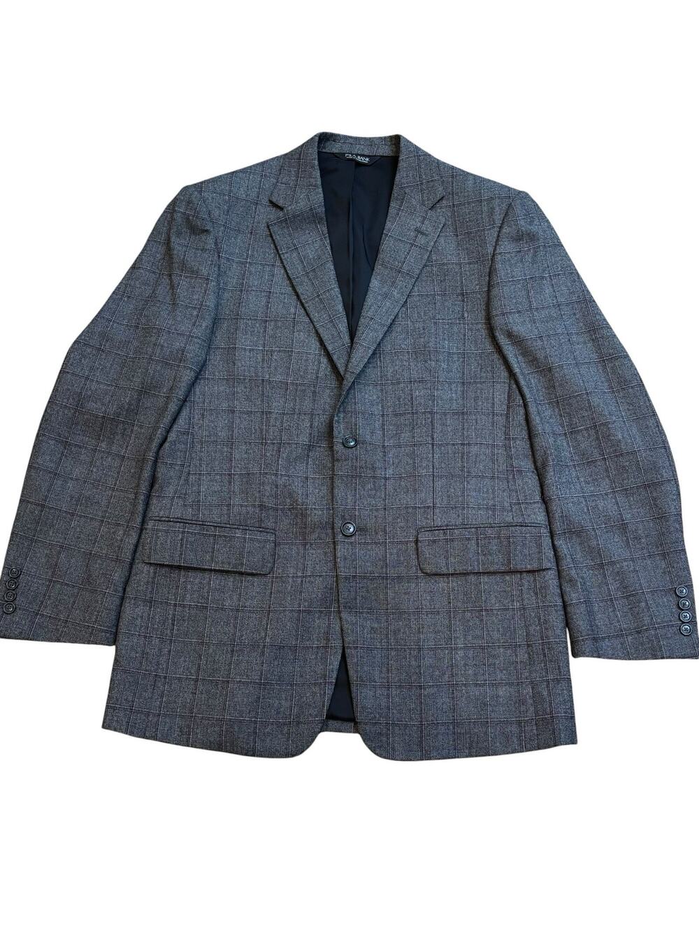 Jos. A. Bank Travelers Wool Sport Coat 40L Gray Wine Windowpane Plaid
